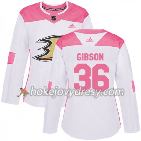 Dámské Hokejový Dres Anaheim Ducks John Gibson 36 Bílá 2017-2018 Adidas Růžová Fashion Authentic